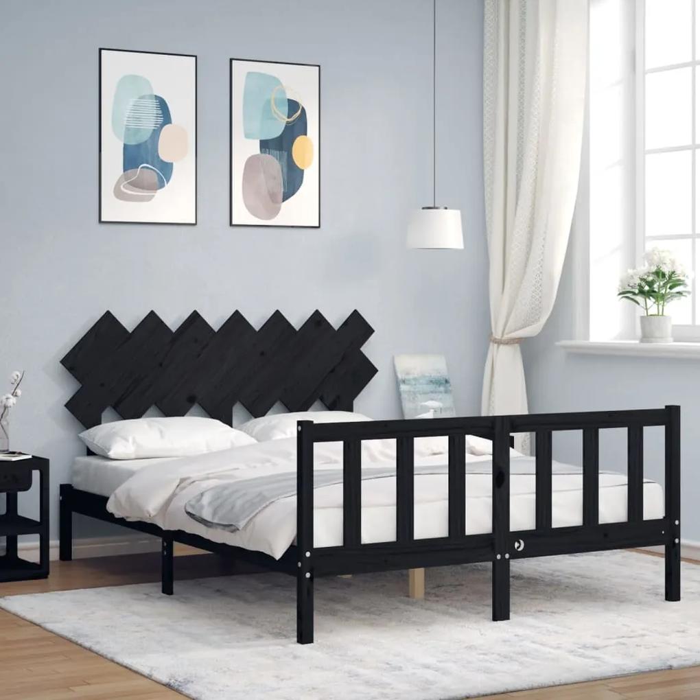 3193475 vidaXL Cadru de pat cu tăblie, negru, king size, lemn masiv