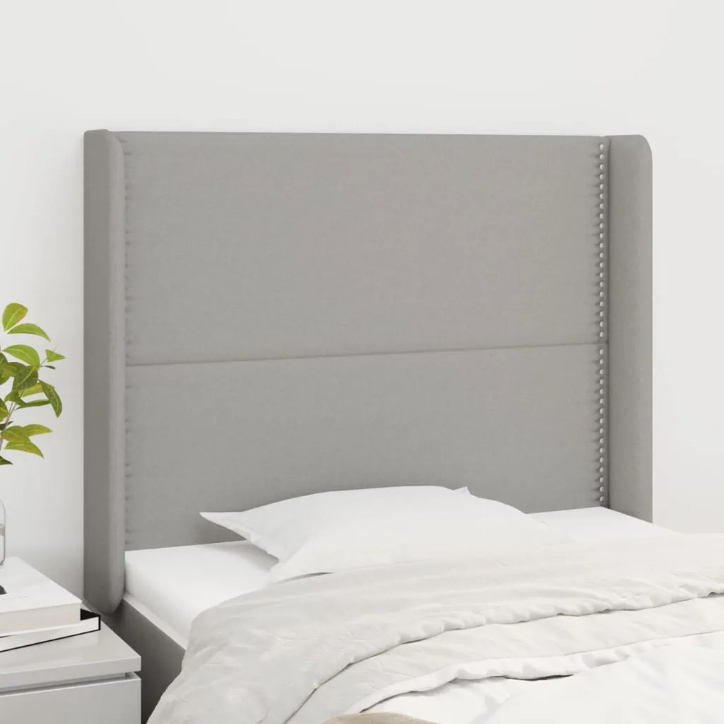 vidaXL Tăblie de pat cu aripioare gri deschis 83x16x118/128 cm textil