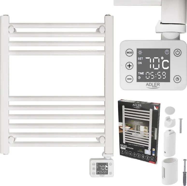 Calorifer electric pentru baie Adler AD 7823, 400 W, 10 elementi, Panou de control LED, Mod de economisire a energiei, IP24, Alb