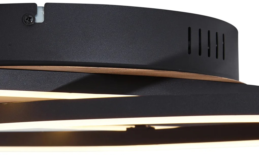 Plafonieră neagră cu lemn de nuc, incl. LED, cu 3 trepte de intensitate, cu 2 lumini - Kane