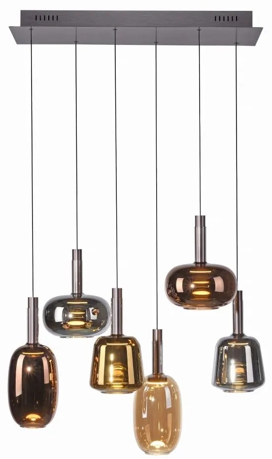 Lustra cu 6 pendule LED, inaltime reglabila, sticla, multicolor, IRIDES