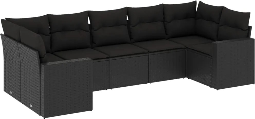 vidaXL Set canapele de grădină cu perne, 7 piese, negru, poliratan