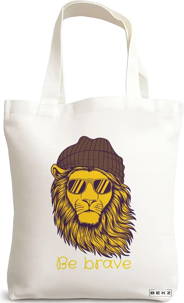Sacosa de Panza pentru Cumparaturi, Geanta Tote, model Be Brave, 38x34.5 cm, Alba, BEKZ®