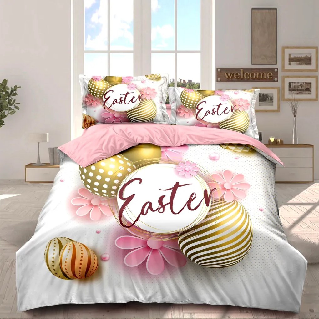 Lenjerie de pat 2 persoane, bumbac finet, 6 piese, 2 fete, Paste, SPAP3