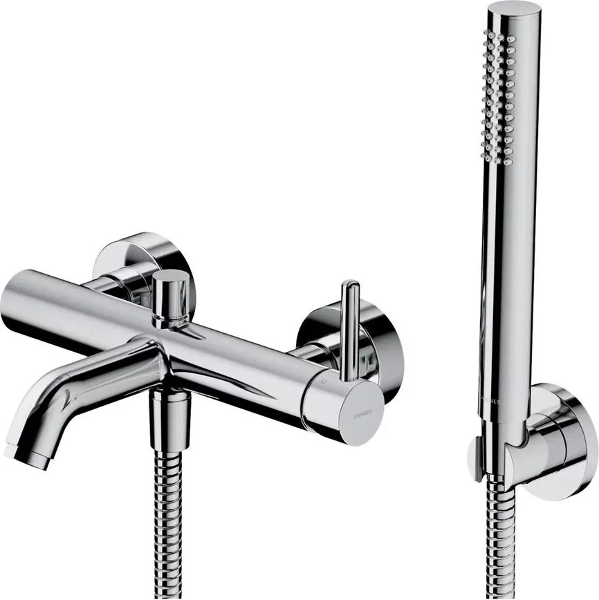 Baterie cada-dus Omnires Contour monocomanda finisaj crom lucios cu set de dus
