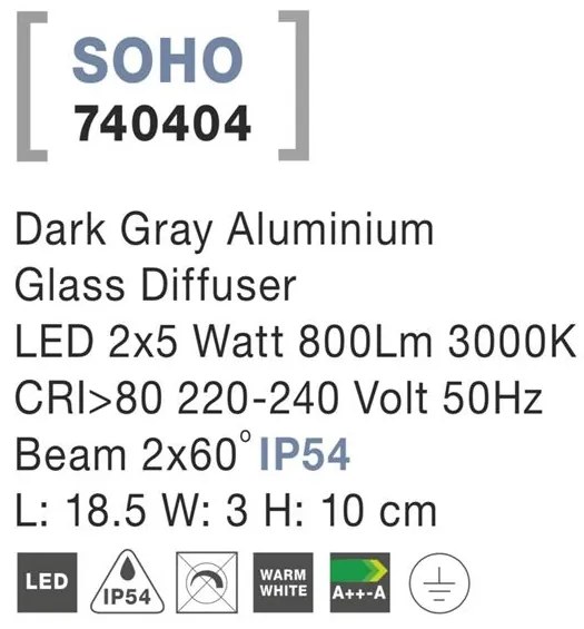 Aplica LED ambientala de exterior IP54 SOHO II gri NVL-740404