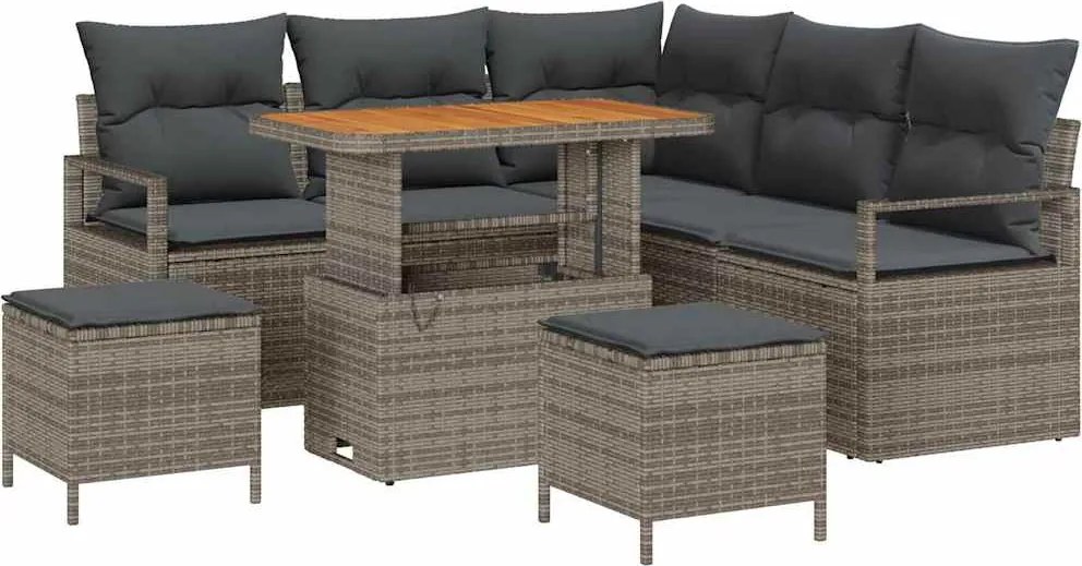 vidaXL Set de canapele pentru grădină cu pernă cu depozitare 8 pcs Gri