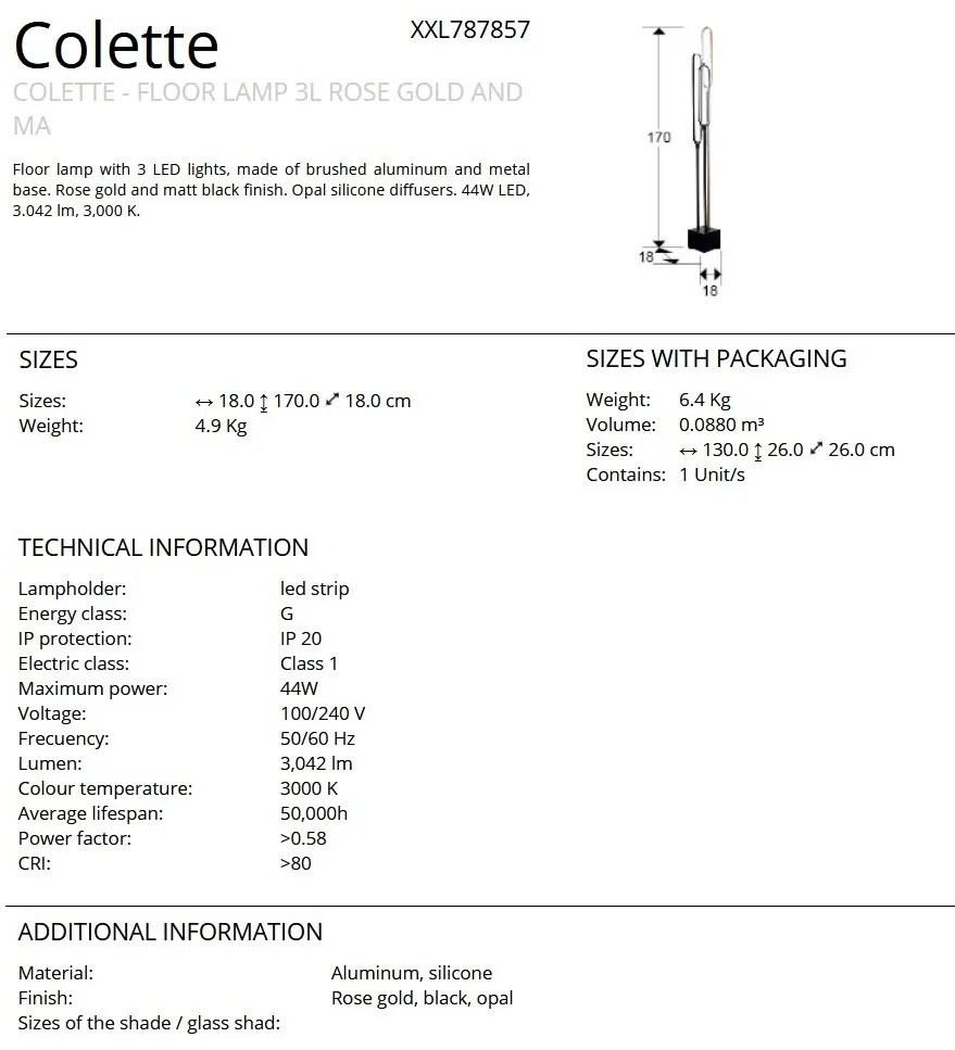 Lampadar LED modern Colette auriu roze, negru