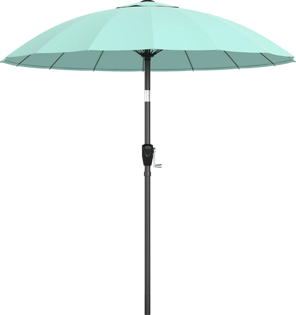 Outsunny Umbrelă de grădină rotundă 2 m, înclinabilă, deschidere/închidere cu manivelă, 16 spițe, turcoaz | Aosom Romania