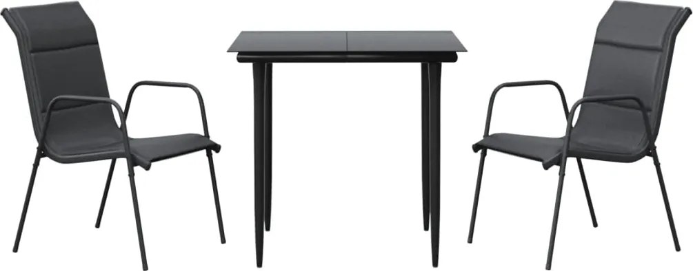 vidaXL Set mobilier de grădină, 3 piese, negru, textilenă și oțel