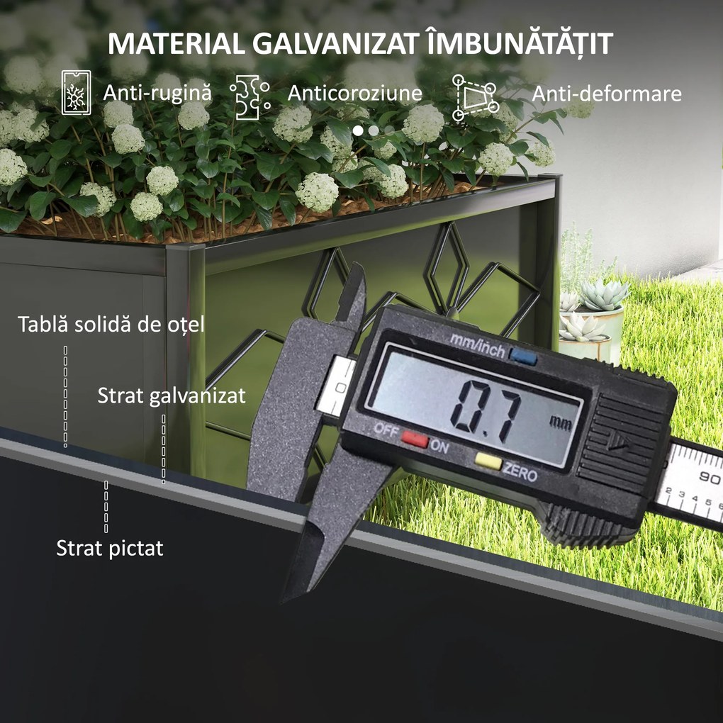 Outsunny Jardinieră cu Grilaj pentru Plante Cățărătoare din Oțel cu 2 Orificii de Drenaj, 90x40x120 cm, Negru | Aosom Romania
