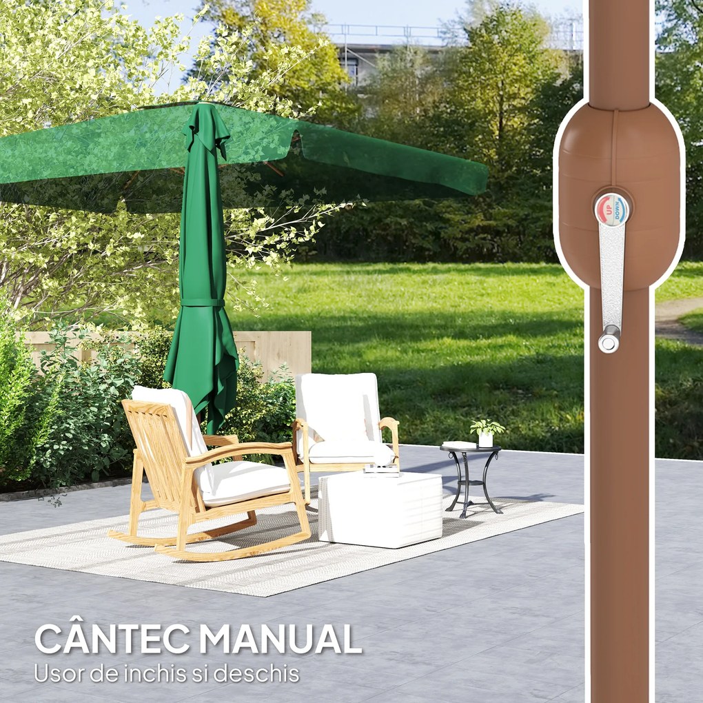 Outsunny Umbrelă de Grădină Înclinabilă cu Deschidere cu Manivelă, și Orificiu de Ventilație, 300x200x235 cm, Verde Închis | Aosom Romania