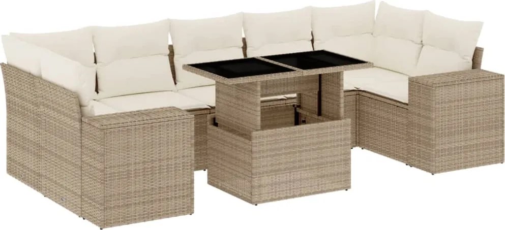 vidaXL Set canapele de grădină, 8 piese, cu perne, bej, poliratan
