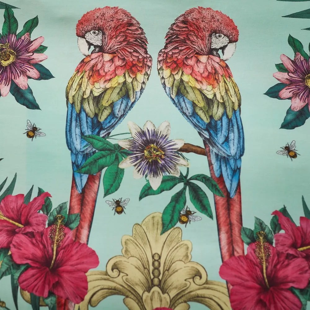 Lenjerie de pat verde-albastră din bumbac satinat pentru pat dublu 200x200 cm Paradise Parrot – Matthew Williamson