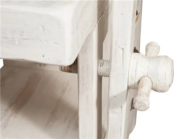 Banc de tamplar, L116 63 H90 cm, 4 sertare, alb antic, lemn masiv