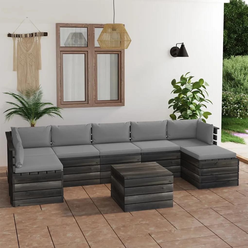 3062020 vidaXL Set mobilier grădină din paleți cu perne, 8 piese, lemn de pin