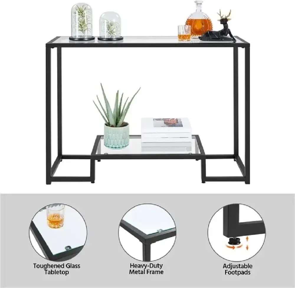 Consola Daria din sticla si metal culoare negru 100 cm