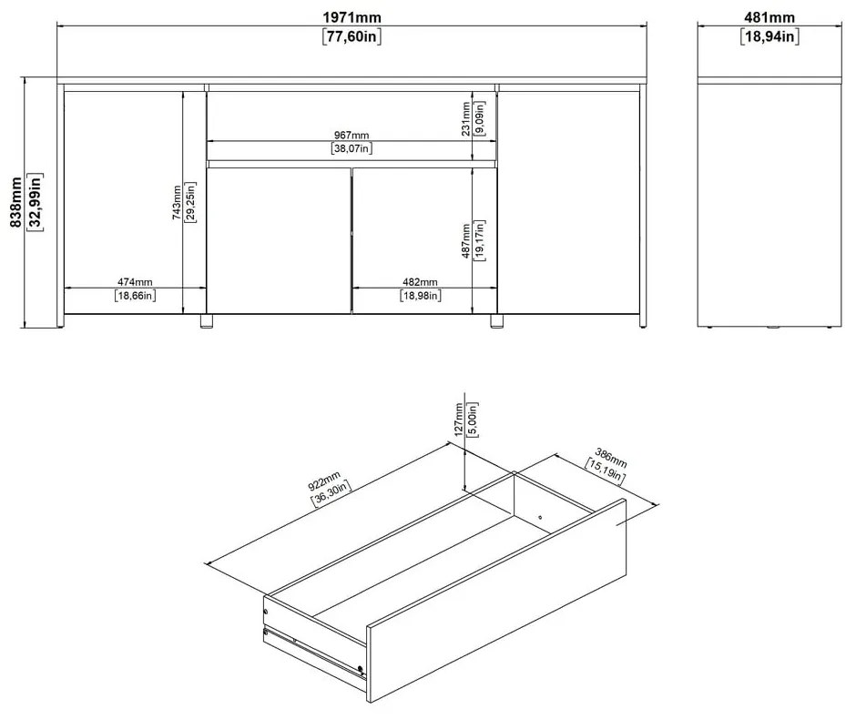 Comodă albă-în culoare naturală cu aspect de lemn de stejar 197x84x48 cm Next – Tvilum
