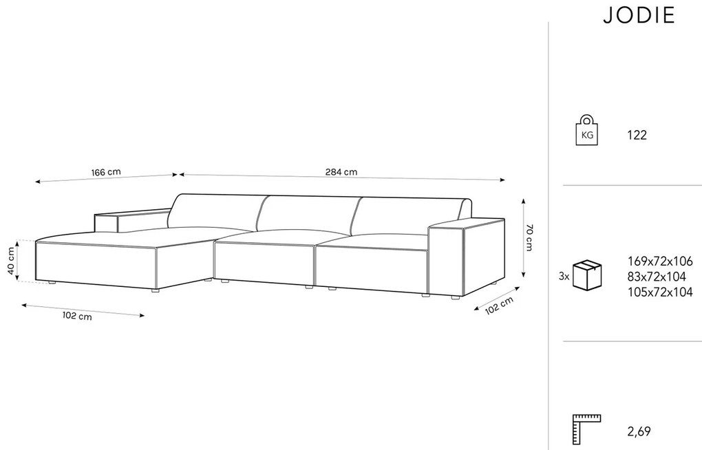 Coltar stanga 4 locuri, Jodie, Micadoni Home, BL, 284x166x70 cm, catifea, albastru regal