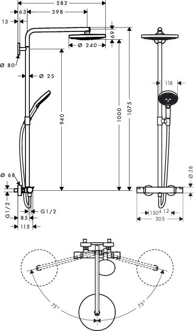 Hansgrohe Raindance Select S 240,termostatic, 2 tipuri, crom - 27129000