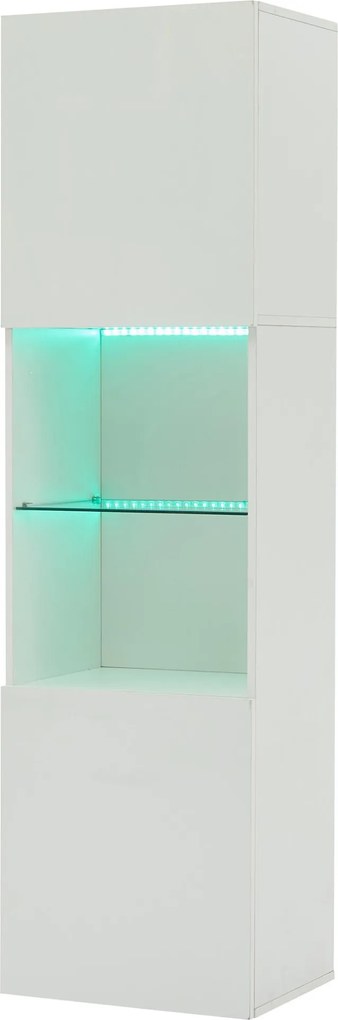 Vitrină lucioasă cu iluminare LED, 1 raft de sticlă, 45x35x160 cm, Alb