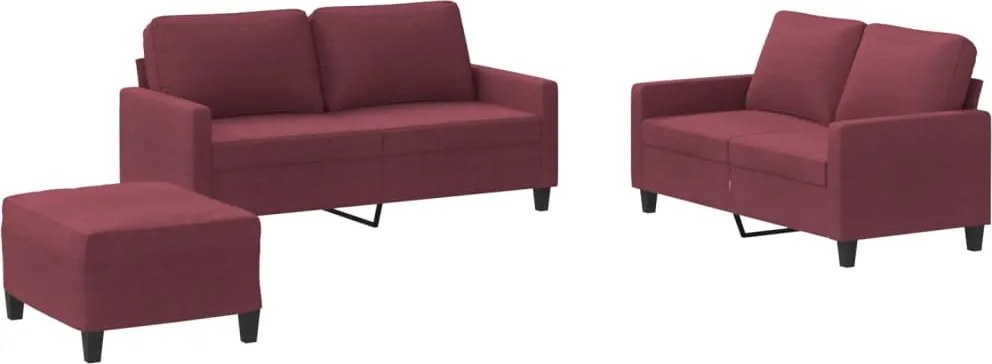 vidaXL Set canapea cu perne, 3 piese, roșu vin, material textil