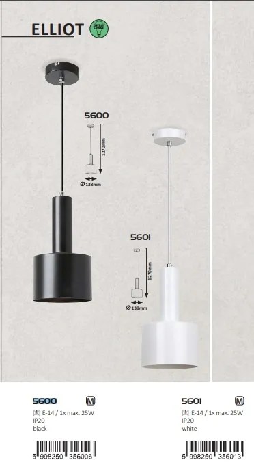Pendul industrial design metalic Elliot alb 5601 RX