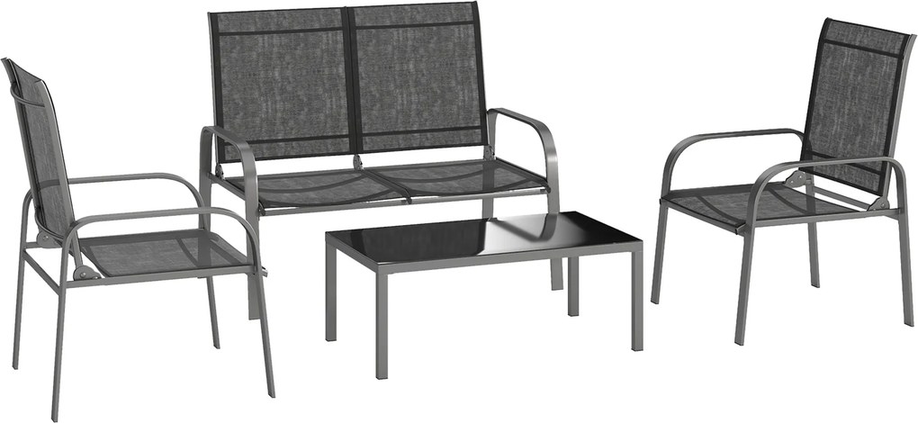 Outsunny Set de Mobilier de Grădină din 4 Piese cu Canapea, 2 Scaune și Masă de Cafea, 108x66x86 cm, Negru | Aosom Romania