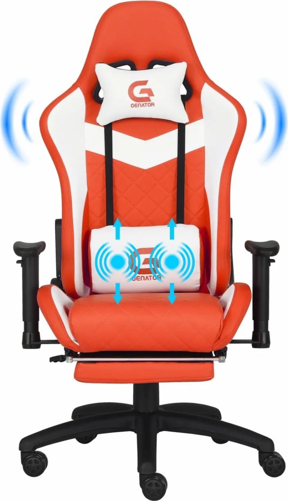Scaun gaming, masaj în perna lombară, PU, suport picioare, Roșu