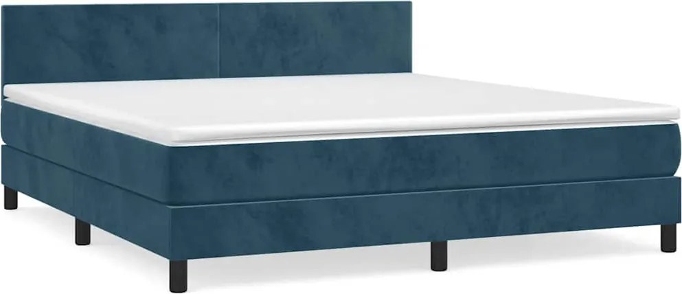 vidaXL Pat box spring cu saltea, albastru închis, 160x200 cm, catifea