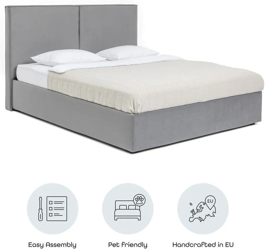 Pat matrimonial gri tapițat cu spațiu de depozitare cu somieră 160x200 cm Thessa Bold – Bonami Selection
