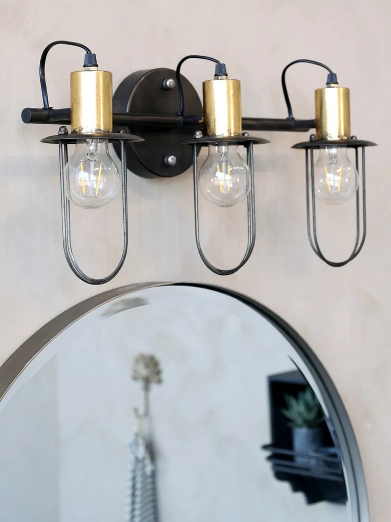 Aplică de perete din metal, cu 3 surse de lumină, finisaj negru antichizat, Factory