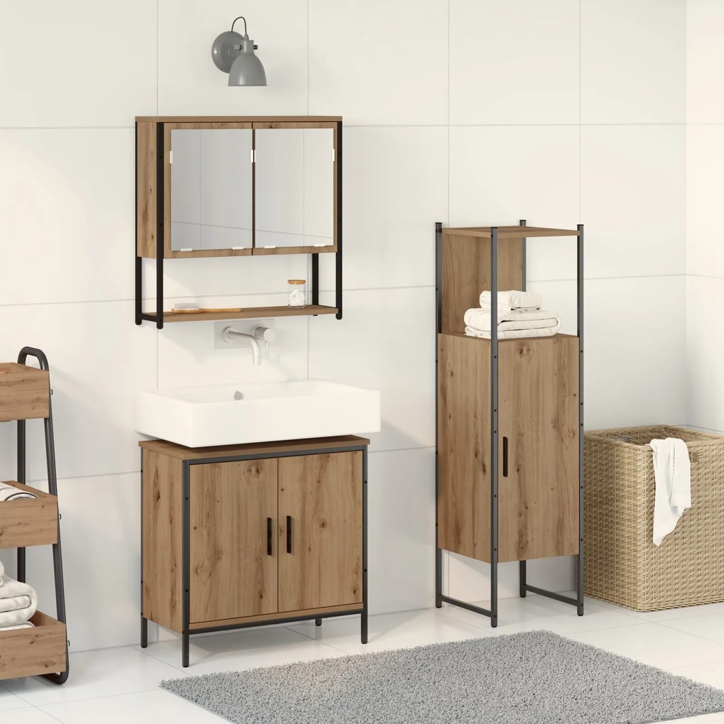 vidaXL Set de Mobilier pentru Baie din 3 Piese Stejar Artizanal Lemn Prelucrat