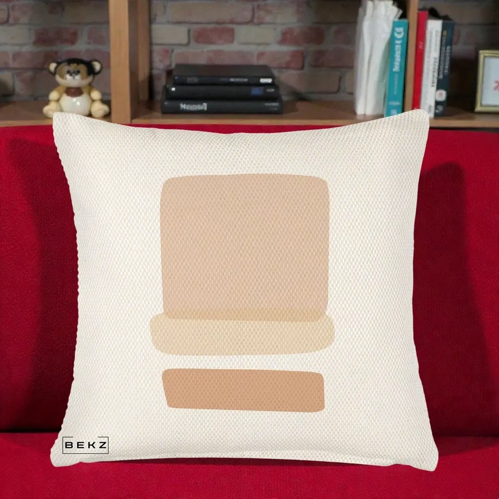 Perna Decorativa Abstract Forme Bej Poudre, 40x40 cm, Crem Reliefat, Husa Detasabila, Perna Inclusa, BEKZ®