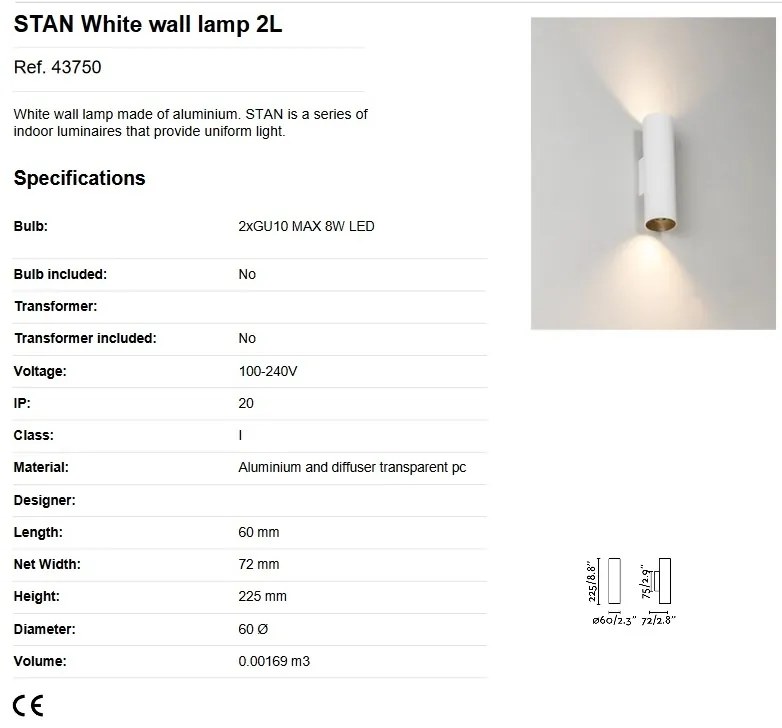 Aplica perete ambientala design modern STAN 2L alba