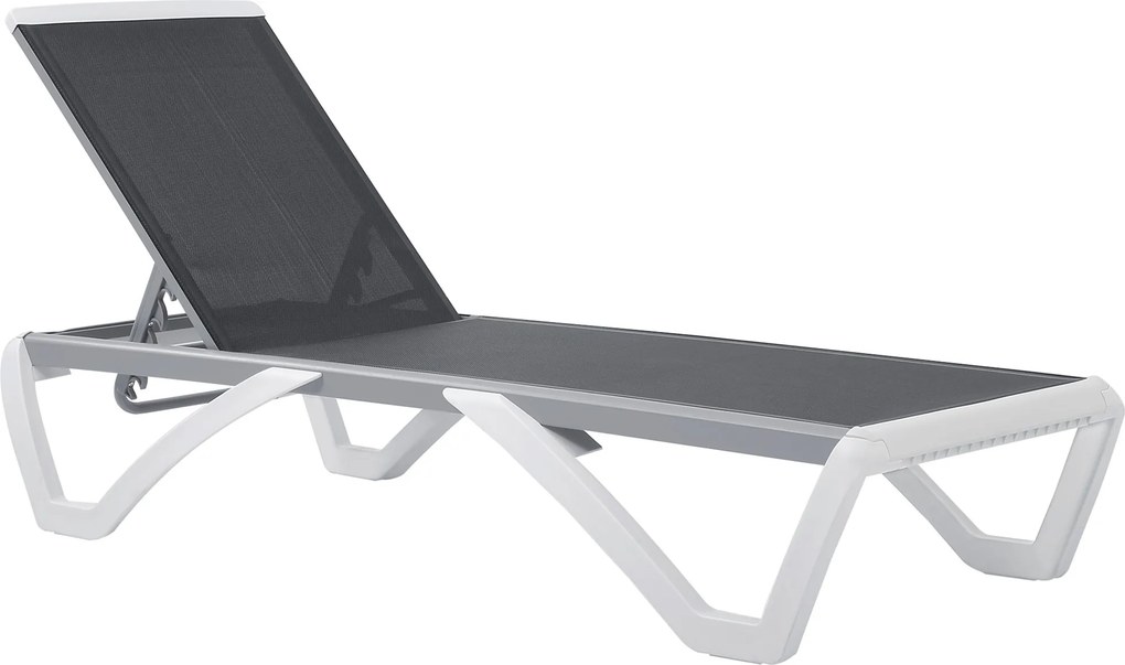 Outsunny Sezlong de Grădină cu Spătar Reglabil pe 5 Niveluri și Roți, Aluminiu și Textilena, Gri și Alb, 195x67.5x33 cm | Aosom Romania