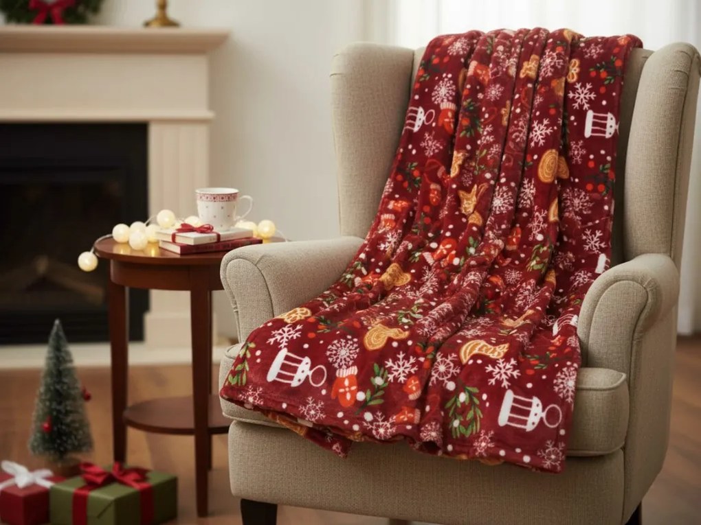 Patura din microfibre de Craciun GINGERBREAD HEART, rosie Dimensiune: 160 x 200 cm