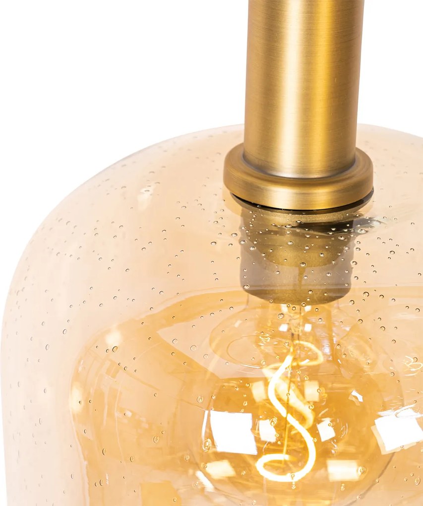 Lampa suspendată inteligentă neagră cu alamă și sticlă ambră 3 lumini incl. 3 Wifi G95 - Zuzanna