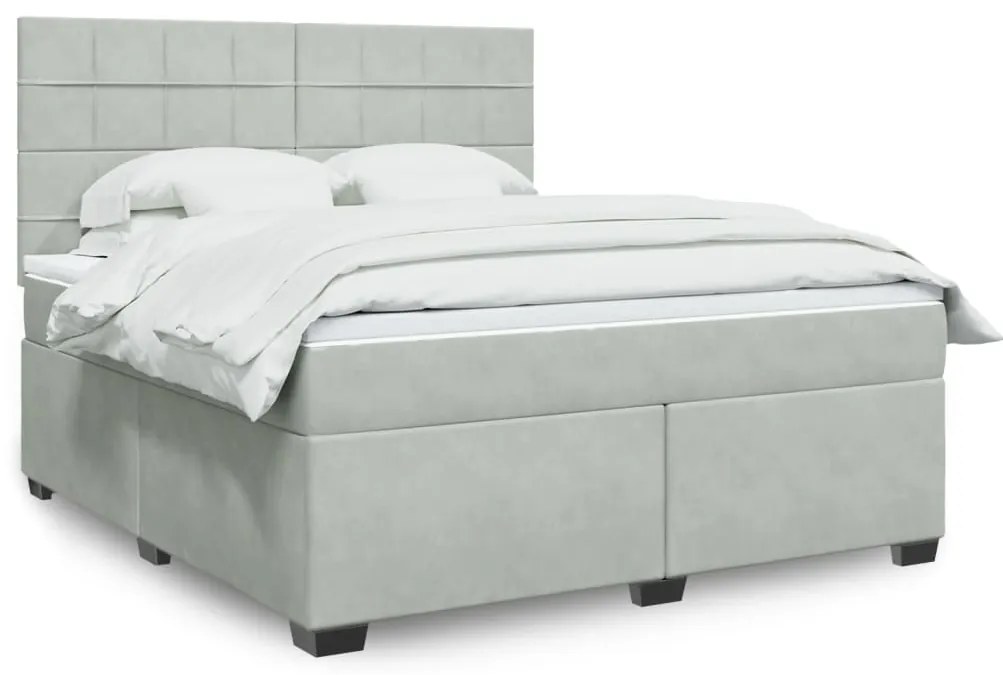 vidaXL Pat box spring cu saltea, gri deschis, 180x200 cm, catifea