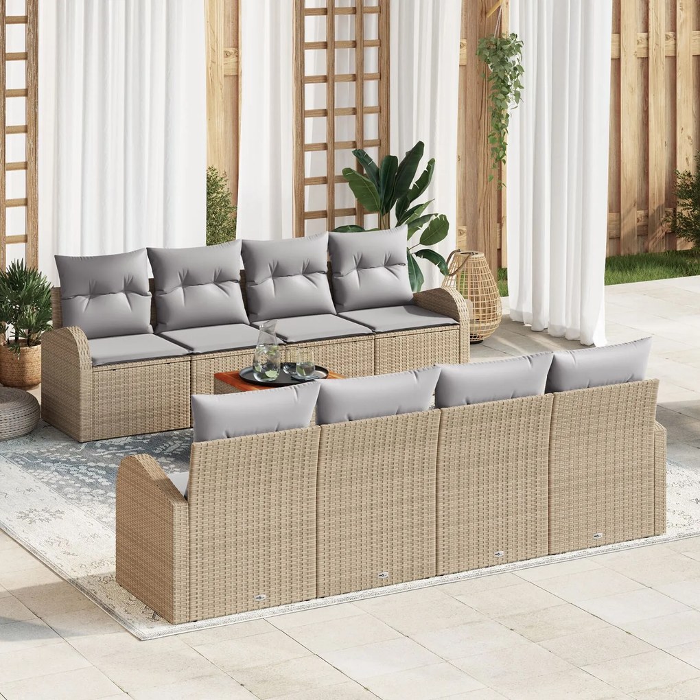 vidaXL Set de Canapea de Grădină cu 9 Piese cu Perne Bej Ratan Poli Acacia