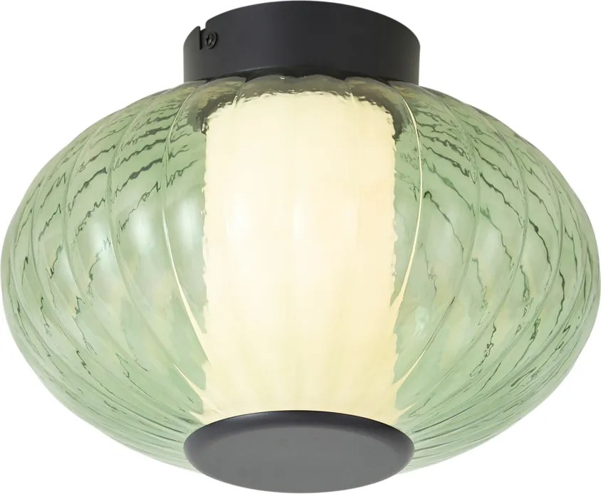 Plafonieră de design neagră 28 cm cu sticlă verde cu LED integrat reglabilă în 3 trepte - Margherite