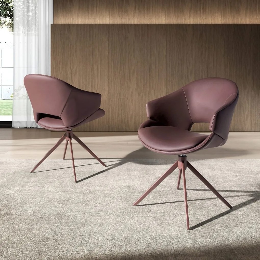 Scaun modern pivotant piele sintetica maro cupru