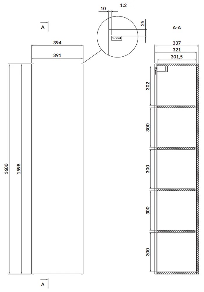 Dulap baie suspendat Cersanit Larga, o usa, 160 cm, alb, montat Alb