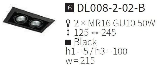 Plafoniera incastrabila cu doua spoturi Metal, negru MYDL008-2-02-B