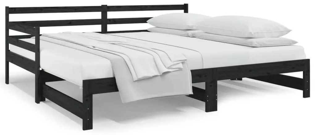 814703 vidaXL Pat de zi extensibil, negru, 2x(80x200) cm, lemn masiv de pin