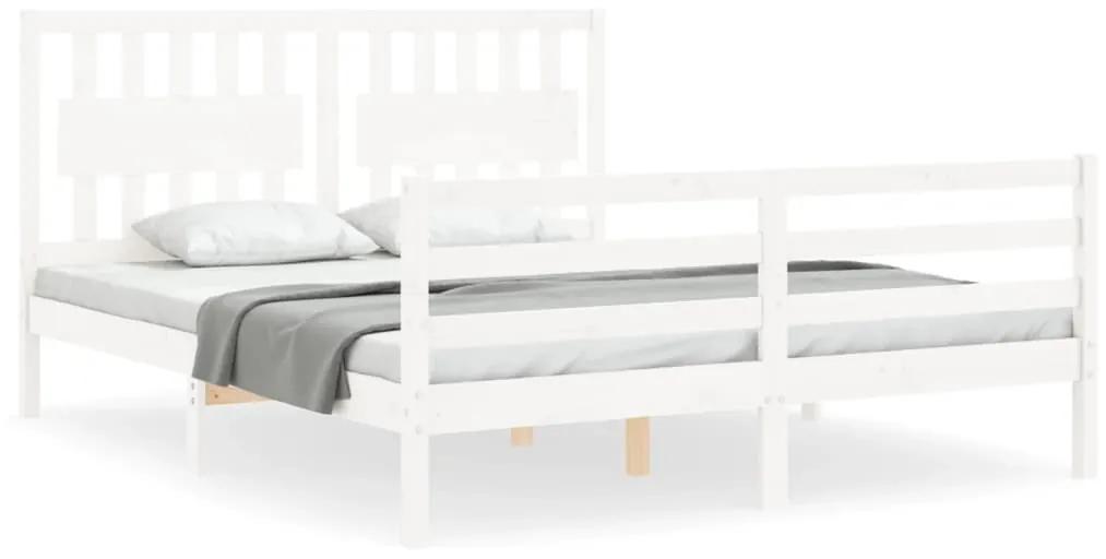 3194317 vidaXL Cadru de pat cu tăblie, alb, king size, lemn masiv