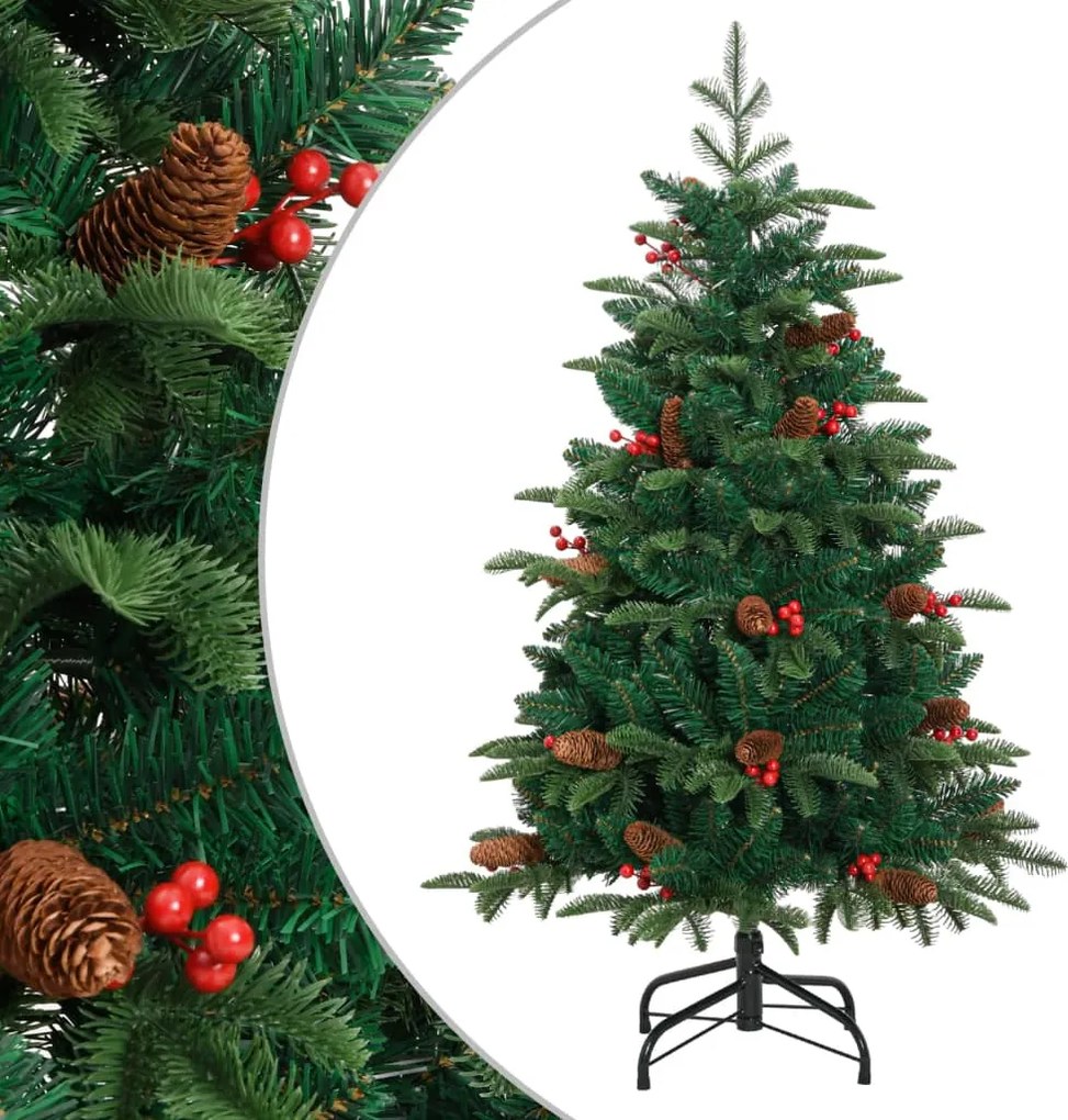 vidaXL Pom Crăciun artificial cu balamale, conuri, fructe roșii 150 cm