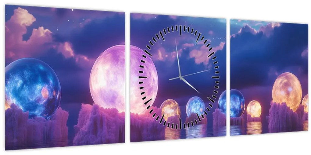 Tablou - Planete pe apă (cu ceas) (90x30 cm)