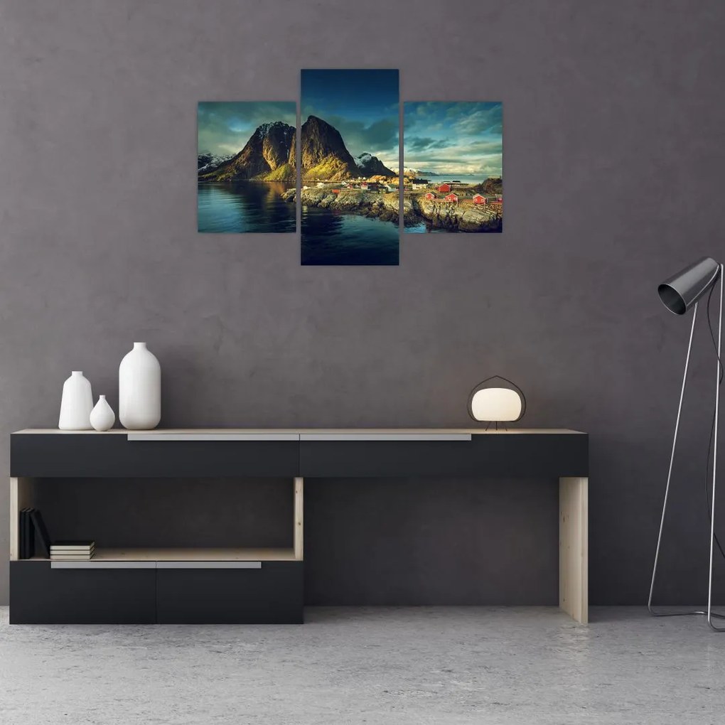 Tablou cu sat de pescari din Norvegia (90x60 cm)