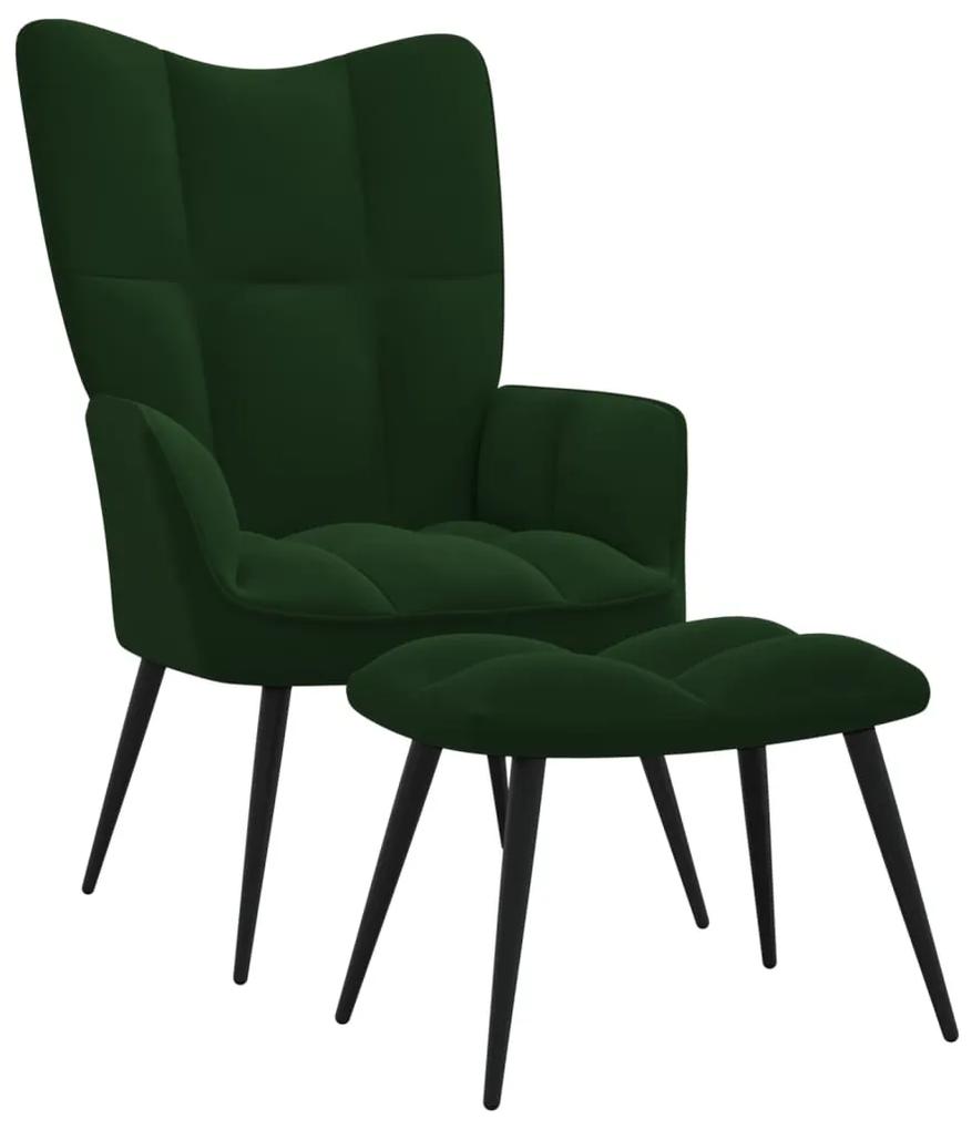 Scaun de relaxare cu taburet, verde inchis, catifea